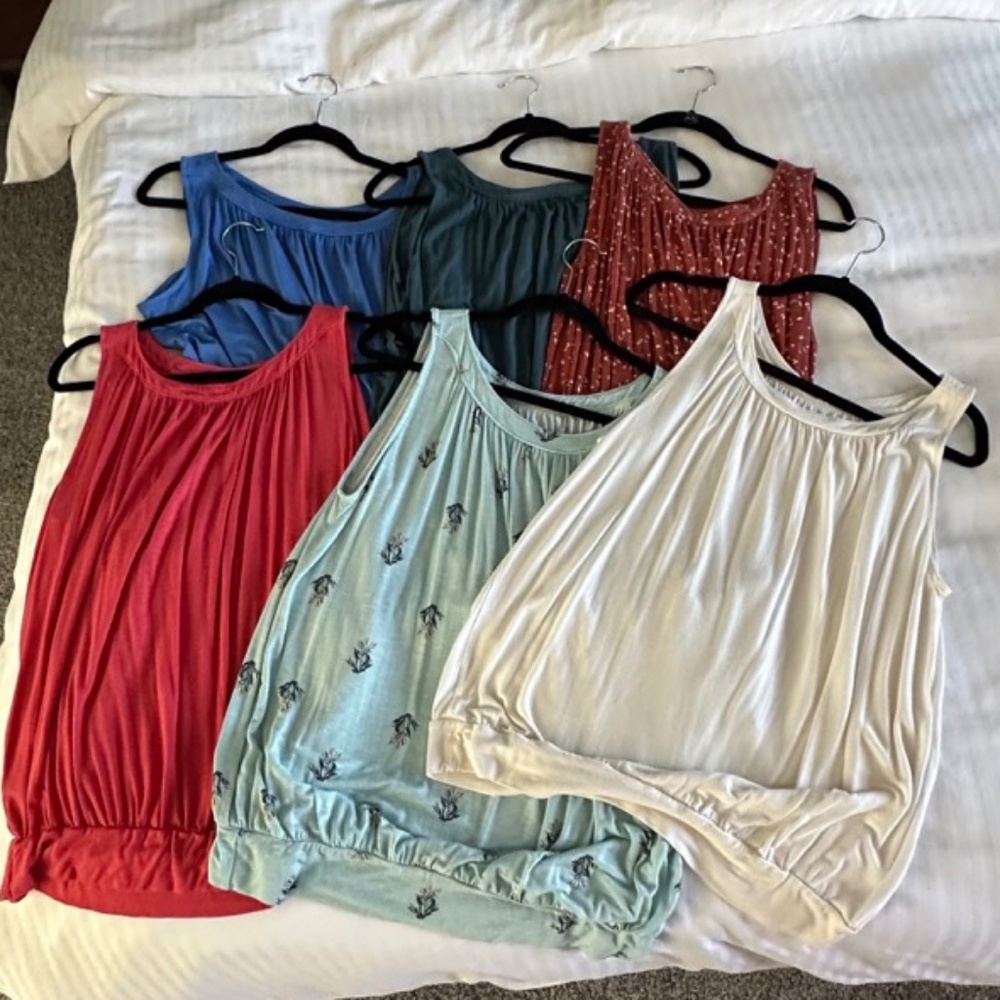 Set of (6) LOFT Sleeveless Tank Tops with Ruched Neckline and Hem